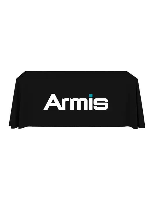6' Stain-Resistant 4-Sided Black Table Cover w/Armis Logo
